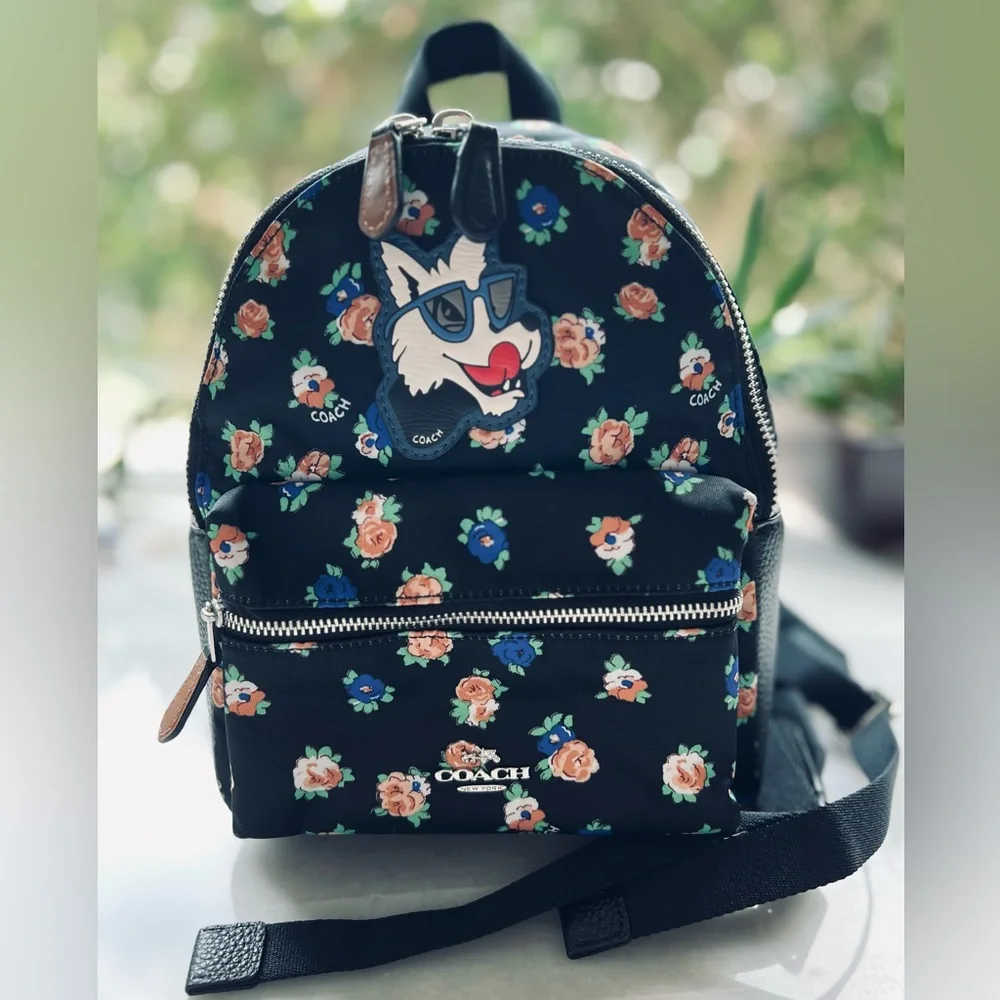 COACH Mini Charlie Nylon Backpack In Tea Rose Floral Print - Picture 1 of 8